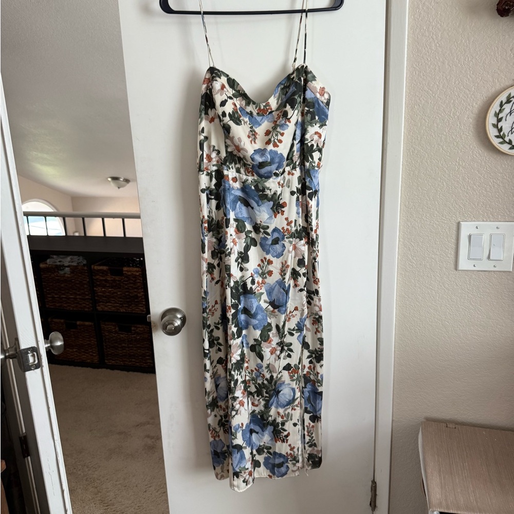 Floral Spaghetti Strap Dress - Blue and White
